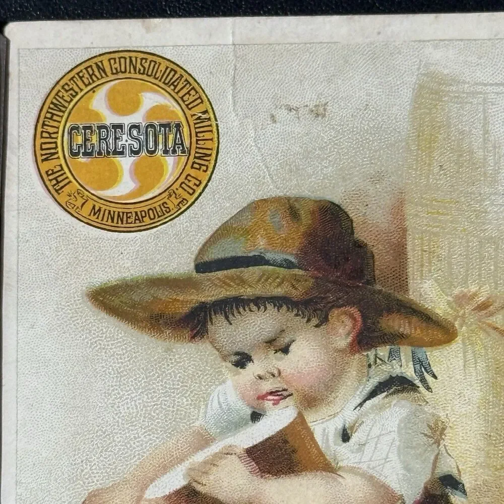 Pair 1905 & 1906 Ceresota Flour Trade Cards Gold Seal Boy Cutting Bread